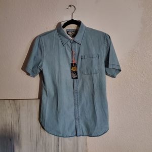 First Wave Blue Short Sleeve Button Down Shirt